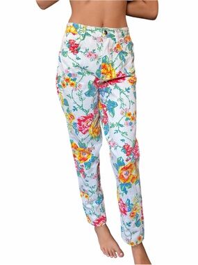 Iconic 1980s white floral jeans